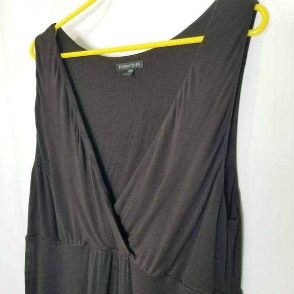 EILEEN FISHER Black Faux Wrap Tank Midi Dress Size Medium - Picture 3 of 13